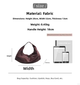 Size guide for large pleated tote bag showing fabric material and dimensions comparison