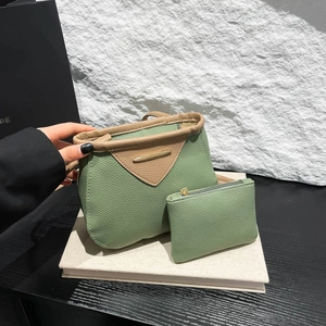 Sac à Épaule pour Femme en Cuir PU Texture Litchi Avec Porte-Monnaie Sac à Bandoulière Contrasté Décor en Métal