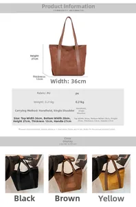 Detailed size specifications for large vintage PU leather tote bag with dimensions and weight