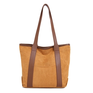 Brown faux suede large tote bag with dark leather straps for autumn and winter