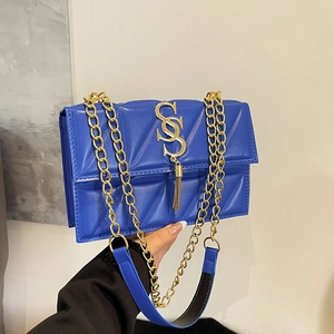 Women Quilted Crossbody Bag PU Leather Rhombic Chain Shoulder Bag With Tassel S Logo Trendy Small Square Flap Bag