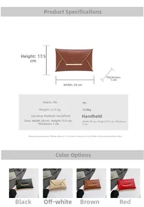 Detailed dimensions and multi-color view of ostrich texture envelope clutch bag for women