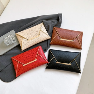Elegant ostrich pattern envelope clutch bag with gold buckle in four colors for women