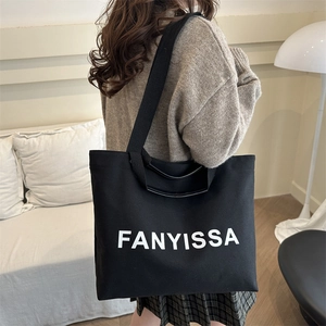 Large Capacity Canvas Tote Bag Letter Print Zipper Closure Shoulder Handbag Casual Street Style For Women