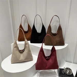 Large minimalist suede hobo tote bags in multiple colors with leather handles