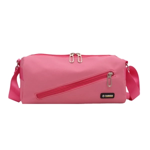 Sac cylindrique rose en nylon imperméable avec compartiment spacieux et étiquette mode