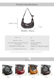 Detailed size specifications for large pleated faux leather hobo shoulder bag