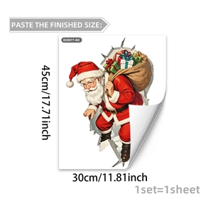 Detailed dimensions of Santa Claus wall sticker showing 45cm x 30cm size and 3D design