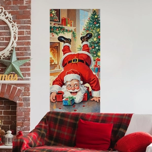 Vintage Santa Claus wall decal with Christmas tree and fireplace for home decor