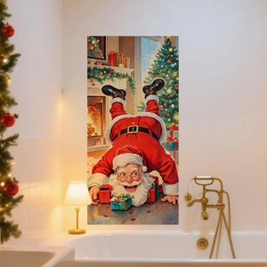Christmas Santa Claus wall decal applied on a modern white bathroom wall background