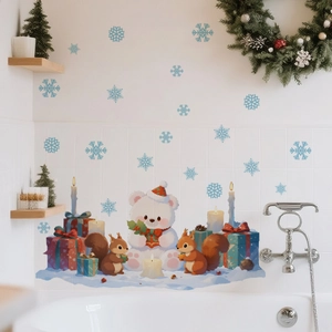 Christmas wall stickers featuring polar bears and snowflakes in a white tiled bathroom setting