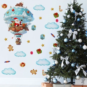Christmas gnomes and Santa in hot air balloon wall stickers for nursery holiday decor