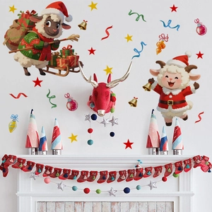 Christmas advent calendar wall stickers with festive gnomes, reindeer and numbered stockings
