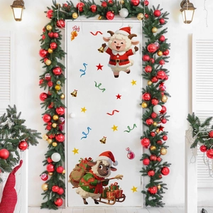 Christmas gnome and sheep wall stickers displayed on a white door with festive holiday decor