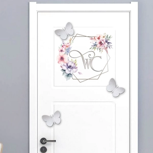 3D silver butterfly and floral wreath wall stickers for WC bathroom door decoration