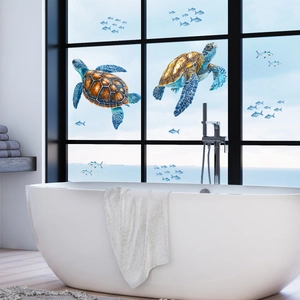 Hand-painted sea turtle and fish wall decals for living room window decoration