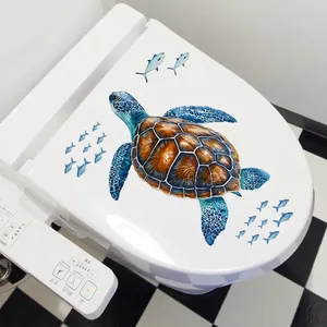 Self-adhesive turtle and fish wall sticker decor for bathroom toilet lids