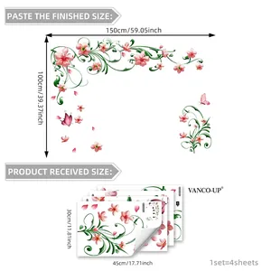 Stickers muraux avec fleurs roses et papillons pour décoration intérieure élégante