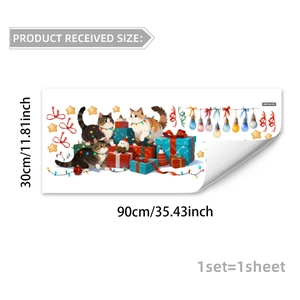 Detailed size layout of Christmas cat wall stickers featuring festive animal graphics