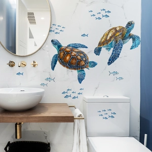 Sea Turtle Wall Stickers Marine Life Fish Decals Waterproof Self Adhesive PVC For Bathroom Toilet Living Room Decor