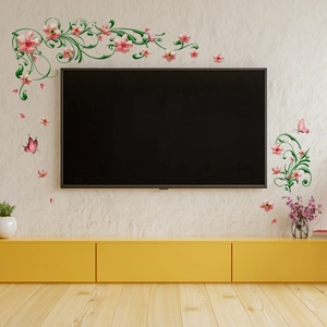 Stickers muraux autocollants avec fleurs roses et papillons pour décor de salon moderne