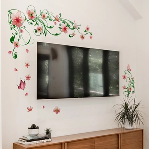 Stickers muraux fleurs de cerisier roses et papillons pour décor de salon moderne
