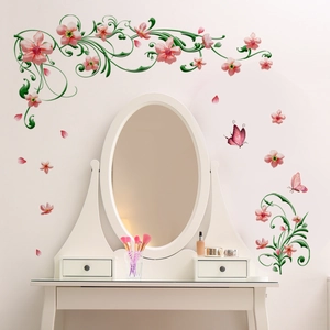 Stickers muraux fleurs et vignes créatives avec papillons roses pour salon chic