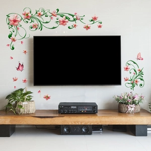 Stickers Muraux Fleurs Roses Papillon PVC Imperméable Amovible Autocollant Décalcomanies Pour Salon Chambre Décoration Fond TV
