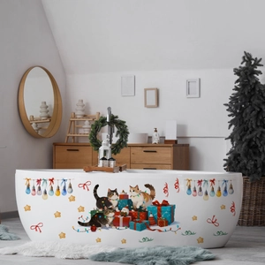 Detailed Christmas cat bathtub wall stickers featuring festive ornaments and cute kittens