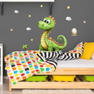 Cartoon green dinosaur wall sticker set with stars and clouds for nursery room decoration