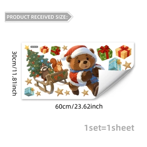 Detailed size specifications for Christmas animal wall stickers with cute hand-drawn patterns