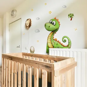 Cartoon Dinosaur Wall Stickers PVC Self Adhesive Nursery Decor Hand Painted Animal Star Cloud Decals For Kids Room