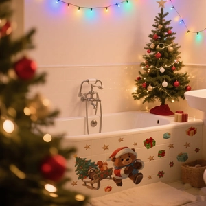 Waterproof Christmas squirrel wall stickers showing cartoon bear on bathroom tile