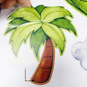 Detail showing the easy-to-peel cartoon palm tree wall sticker for kids rooms