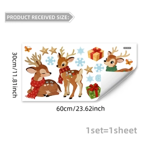 Detail view of Christmas wall sticker set with reindeer and snowflakes, 30x60cm size