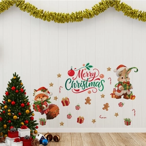 Festive Christmas wall stickers featuring cute squirrels and animals for holiday home decor
