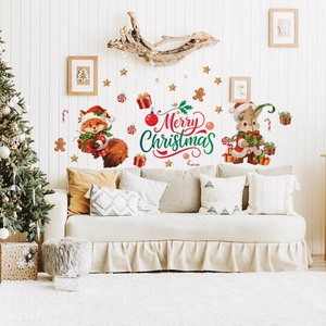 Festive Christmas wall stickers featuring cute cartoon foxes, rabbits and holiday motifs