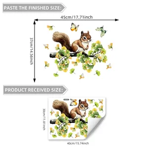 Detailed size chart for autumn squirrel and ginkgo leaf static cling window stickers