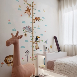 Watercolor animal height chart wall sticker for kids room measuring from 60cm to 180cm