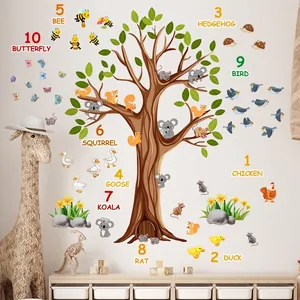 Big Tree And Animals Cartoon Wall Stickers PVC Educational Numbers Kids Nursery Bedroom Decor Removable Decals