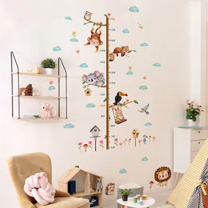 Cartoon animal height chart wall sticker featuring lion and koala for kids room decor