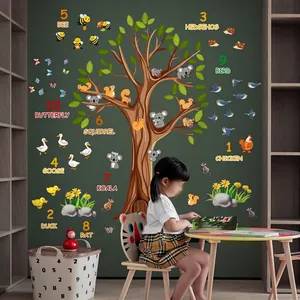 Educational wall decal set featuring a large tree with 1-10 numbers and animal names