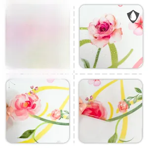Detail showing waterproof floral wall sticker with pink roses and green leaves on PVC