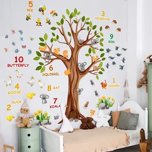 Creative alphabet tree wall decal with colorful animals for kids' bedroom decoration
