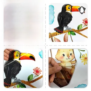 Detail of waterproof PVC wall decal showing cute animal illustrations and material texture