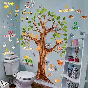 Creative tree and animals wall sticker set with numbers for kids room decoration