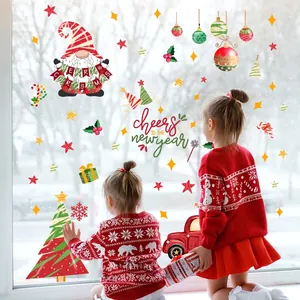 Stickers de Noël pour fenêtres avec gnomes et sapins pour une décoration festive de maison