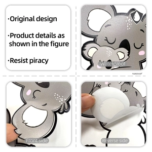 Detail of waterproof koala wall sticker showing front side and adhesive reverse side