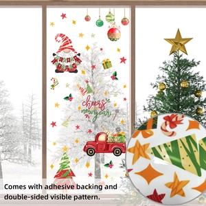 Stickers de fenêtre de Noël double face avec gnomes et camion rouge pour décoration de fête