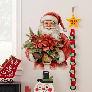Detail of Christmas Santa Claus wall sticker with star countdown calendar and festive rings